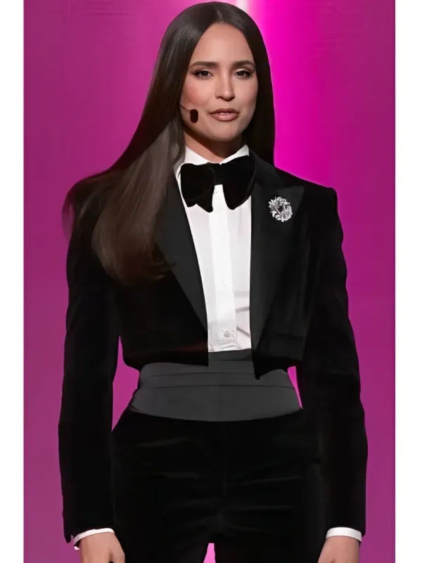Netflix Tudum Sofia Carson Cropped Velvet Blazer
