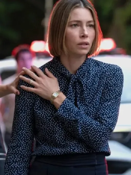 The Better Sister Jessica Biel Polka Dot Tie Bow Blouse