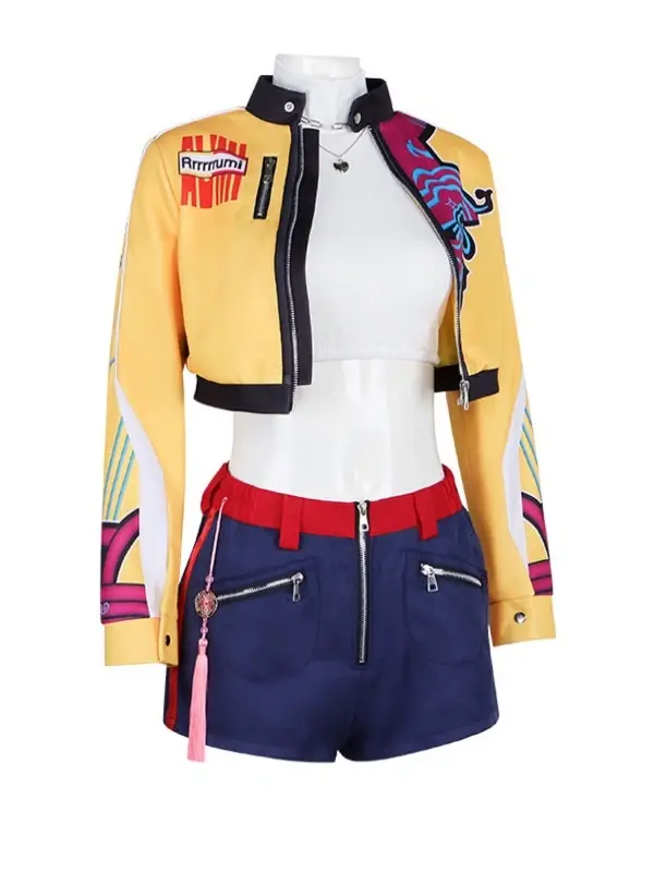 RumiKPopDemonHunters2025CroppedYellowLeatherMotoJacket