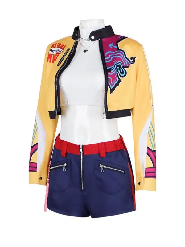 RumiKPopDemonHuntersCroppedYellowLeatherMotoJacket