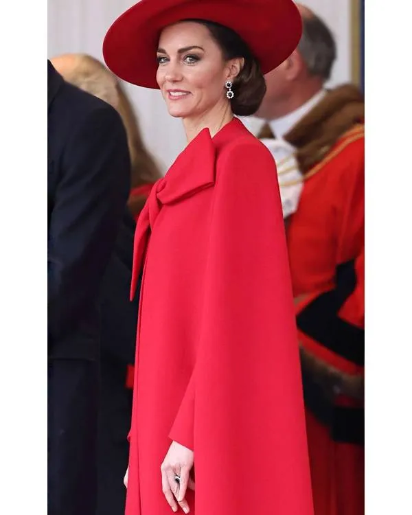 Horse Guard Parade Kate Middleton Red Bow Coat