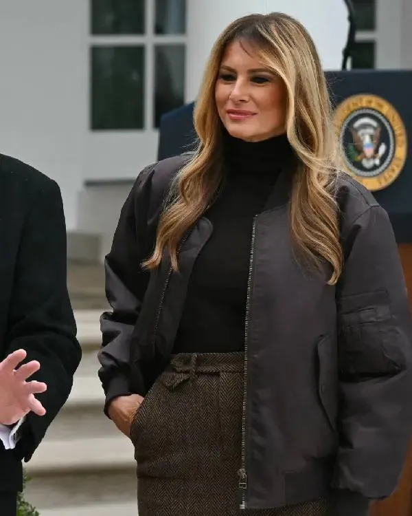 Melania Brown Bomber Jacket | First Lady Melania Bomber Jacket