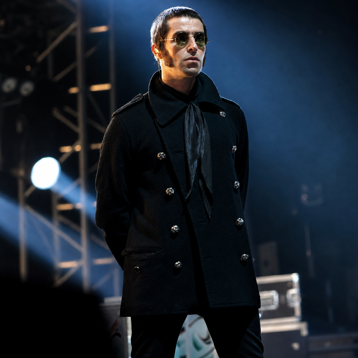 Oasis Liam Gallagher Black Military Wool Coat